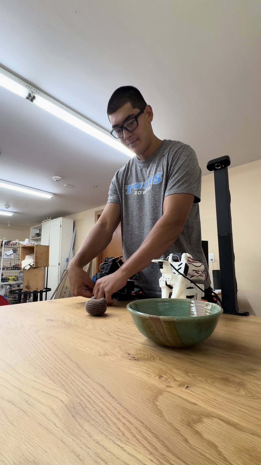 Thomas setting up the SO-101 pick-and-place task